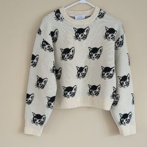 Small Paris Atelier & Other Stories Wool Blend Cat Sweater Cream Black
